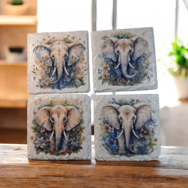 Elephant Decoupaged Slate Coasters Set of 4