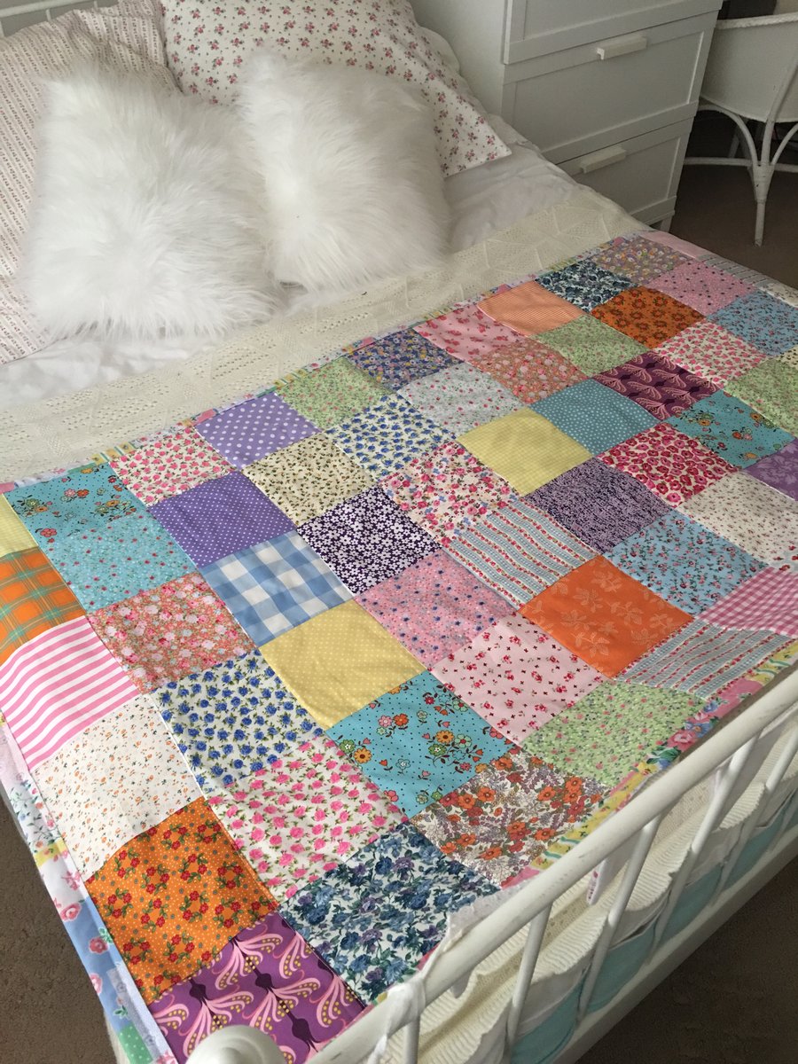 Large patchwork quilt , bed runner in cotton fabrics 