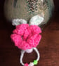 Hand Crocheted Luxury Lipstick Drawstring Pouch Case Holder with Hot Pink Flower - Image 2