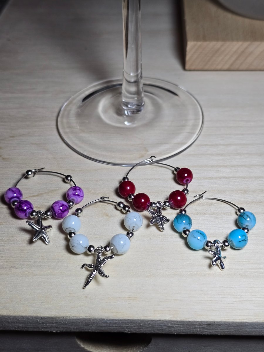 Starfish Wine glass charms x4 - Cocktail and wine glass charms