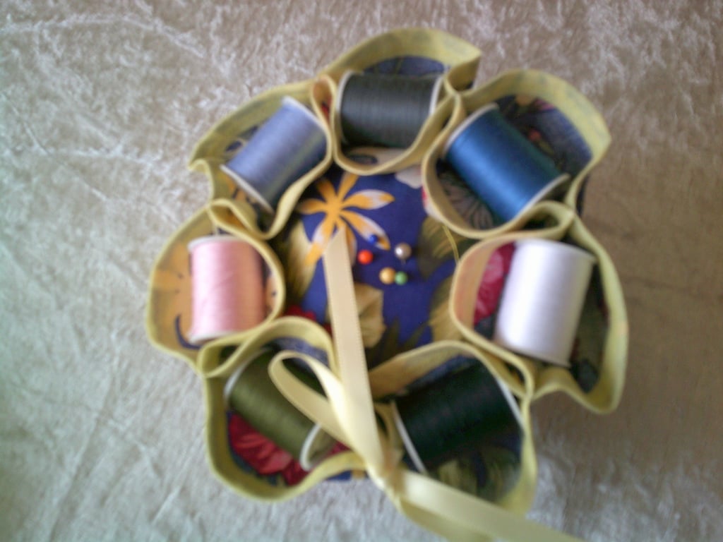 Hibiscus Flowers Needle Case and Cotton Reel Pin Cushion