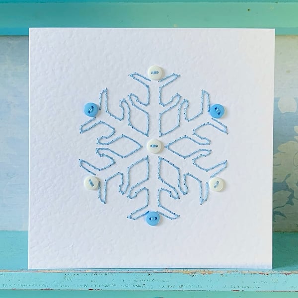 Hand Sewn Snowflake Card. Embroidered Card. Keepsake Card. Christmas Card.