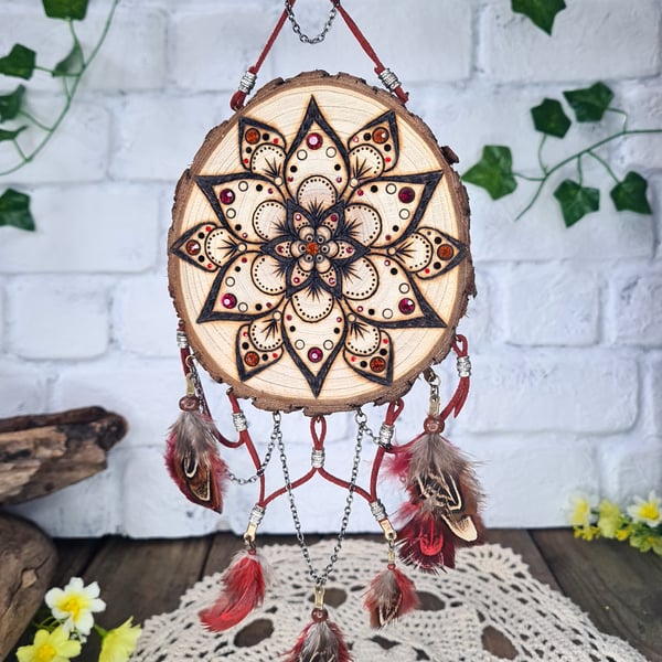 Flur - Log slice pyrography dream catcher