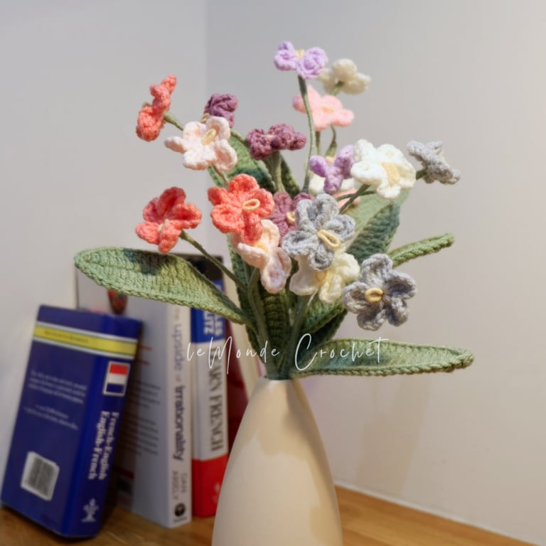 Crochet Forget-Me-Not Bouquet, Handmade Milk Cotton Flowers, Gift Ready Bouquet