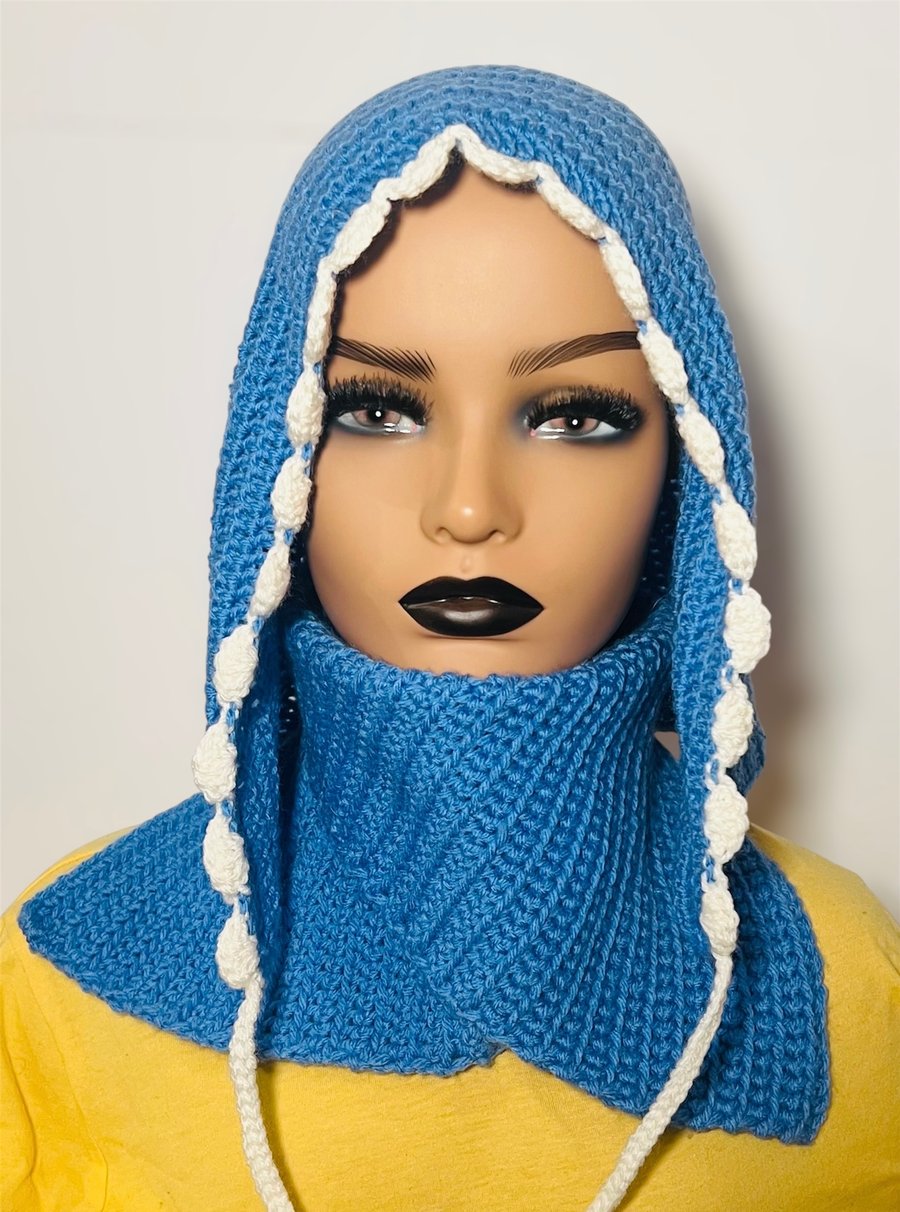 Crochet hoodie with cowl scarf set