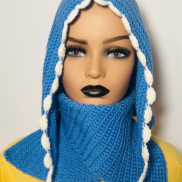 Crochet hoodie with cowl scarf set