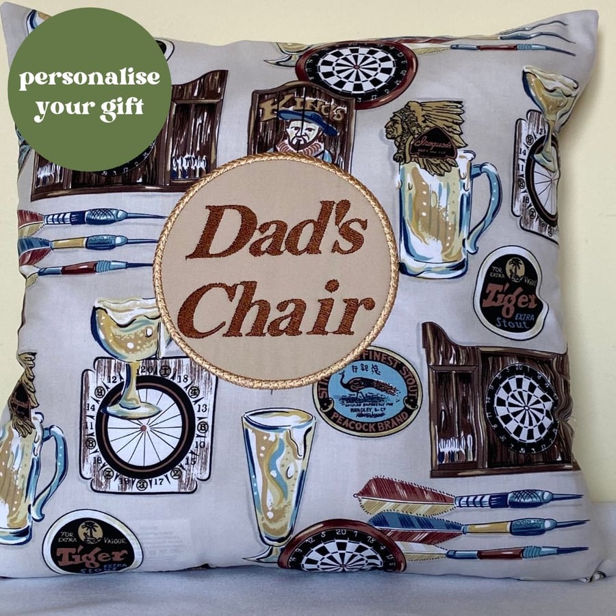 ‘Dad’s Chair’ Embroidered Cushion Cover