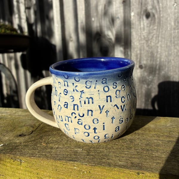 Handmade ceramic mug - alphabet soup