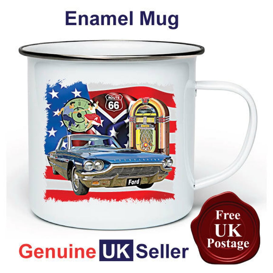 Ford Thunderbird Mug,11oz Enamel Ford Thunderbird Camping Mug, Enamel Cup