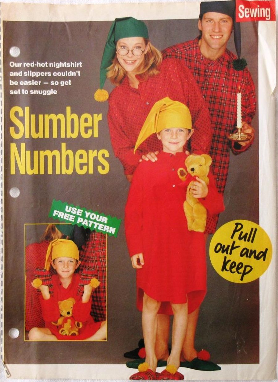 A multi-size sewing pattern for a nightshirt and slippers for children & adults