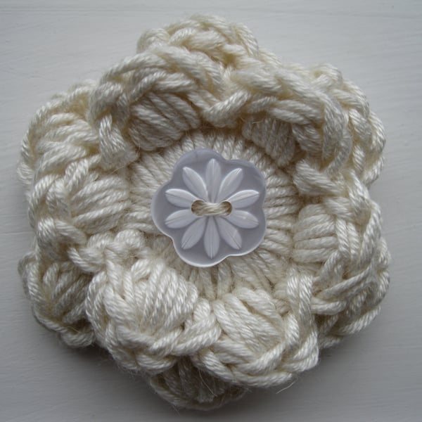Petite Ivory Crochet Flower Brooch