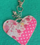 Handmade Fabric Patchwork Heart Keyring Bag Charm Pink