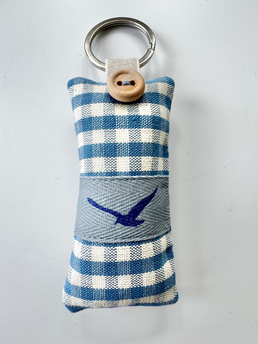 SEAGULL KEY RING - azure blue and white checks
