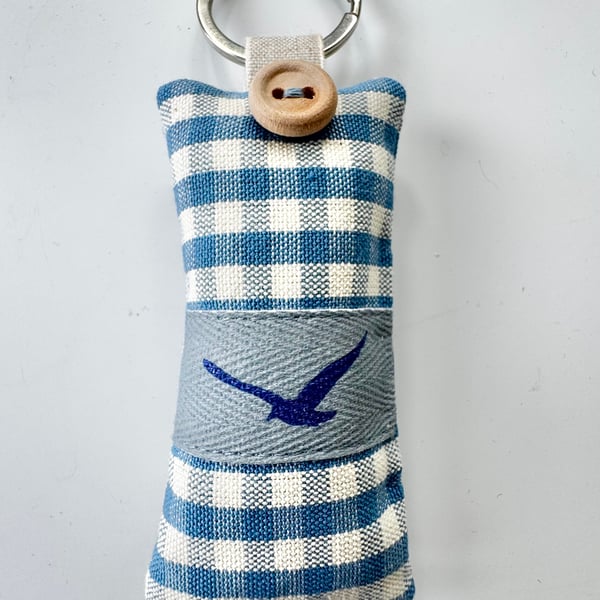 SEAGULL KEY RING - azure blue and white checks