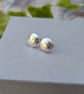 Sterling Silver Dome Disc Stud Earrings with Leaf Pattern - JBJ3037 - Image 3
