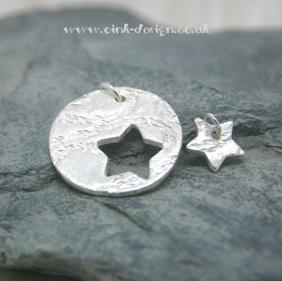 Mummy and Me. Two fine silver patterned pendants