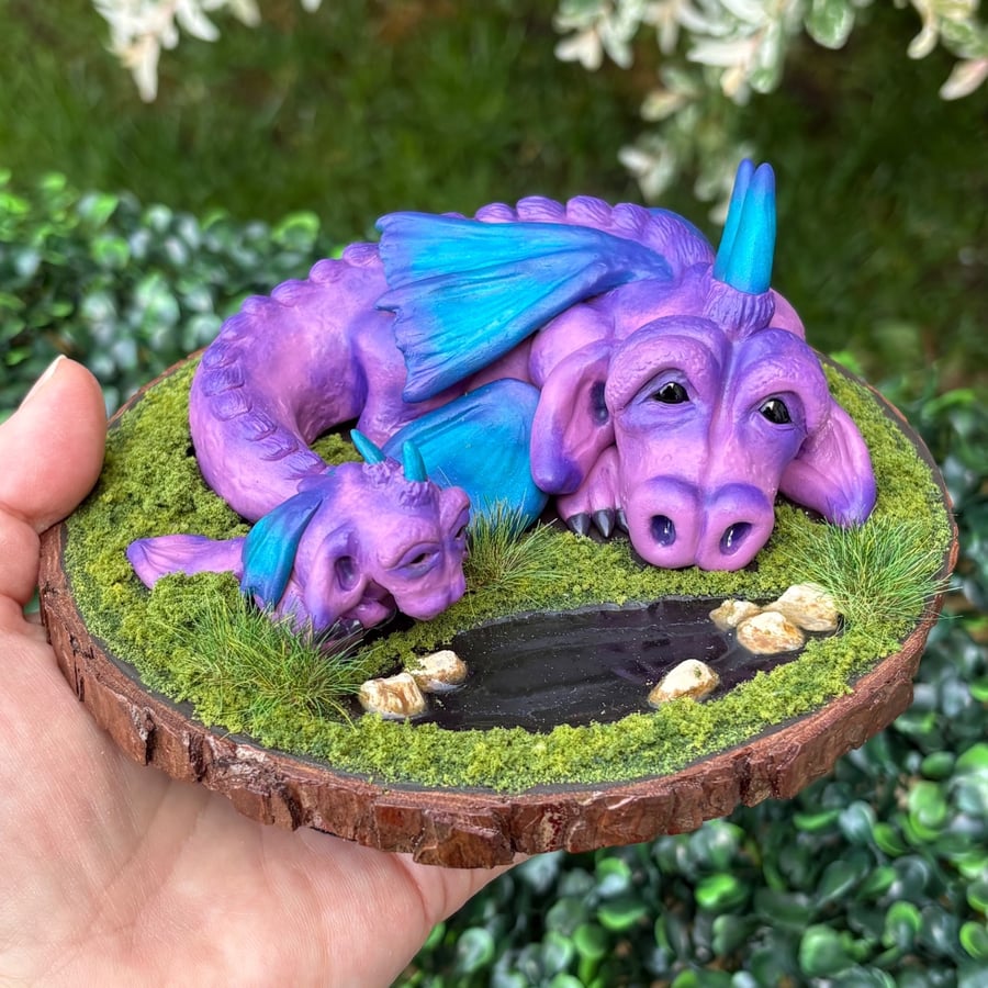 OOAK hand sculpted polymer clay dragon diorama 