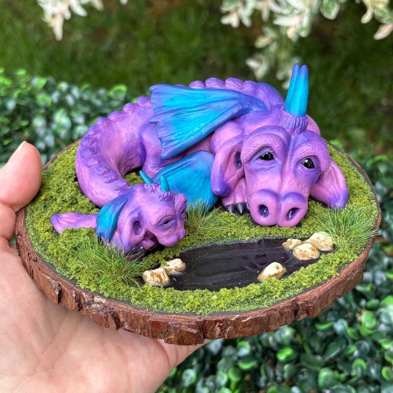 OOAK hand sculpted polymer clay dragon diorama 