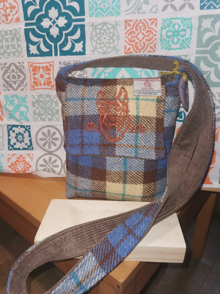Harris Tweed Bag with embroidered German Shepherd 