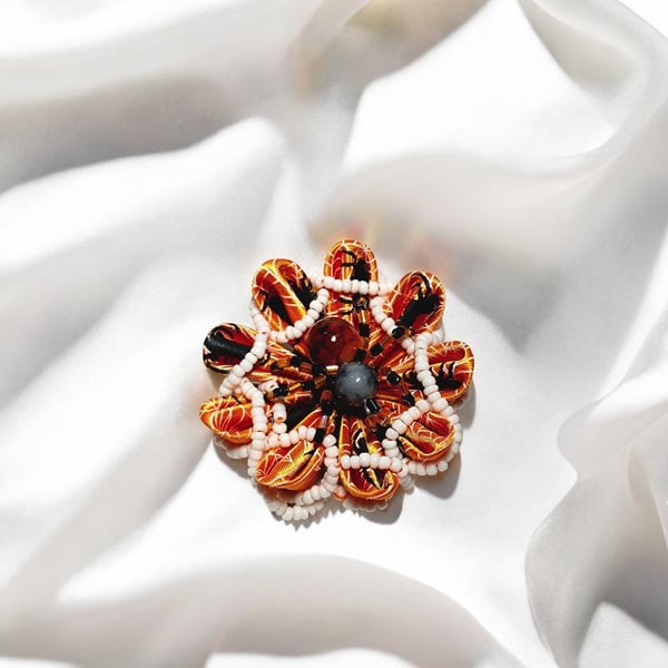 Handmade Halloween Spider Brooch – Ribbon & Bead Design