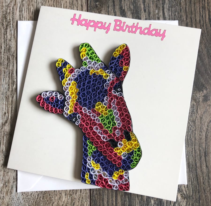 Handmade quilled giraffe card