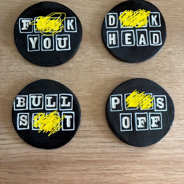 Novelty coasters with rude phrases (set of 4)