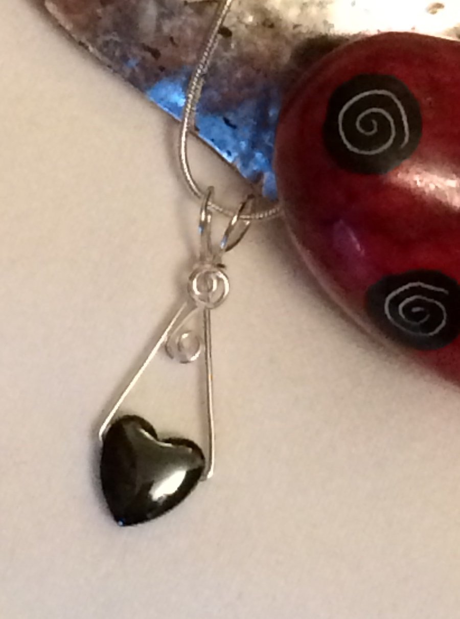 Sterling Silver Hematite Heart Pendant