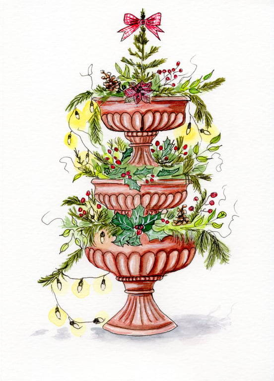 Gardener's Christmas Tree Card – Plant Pot Christmas Tree with Greenery & Festiv