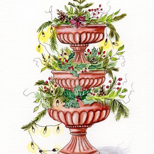 Gardener's Christmas Tree Card – Plant Pot Christmas Tree with Greenery & Festiv