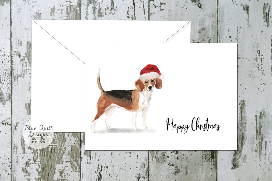 Beagle Folded Christmas Cards - pack of 6 - personalised