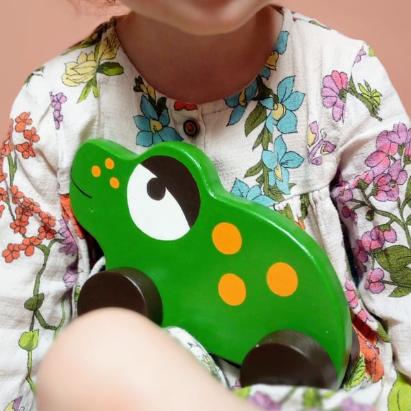 Pull Along Wooden toy Frog. gift for boy or girl. newborn gift
