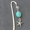 Silver-plated Bookmark with Upcycled Beads and a Starfish Charm 