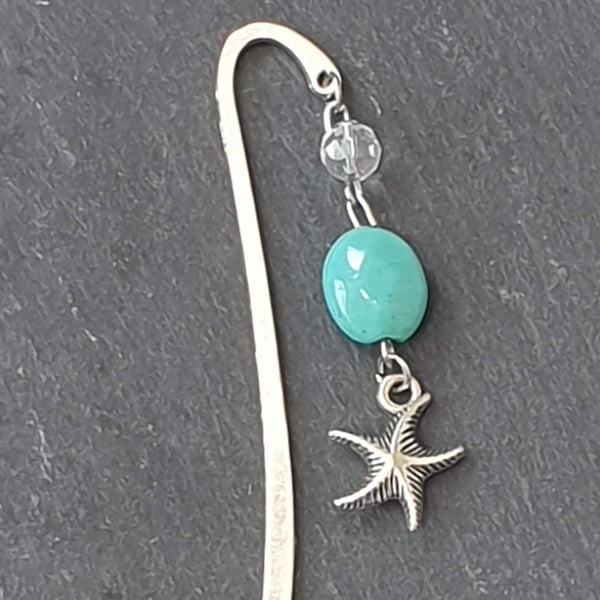 Silver-plated Bookmark with Upcycled Beads and a Starfish Charm 