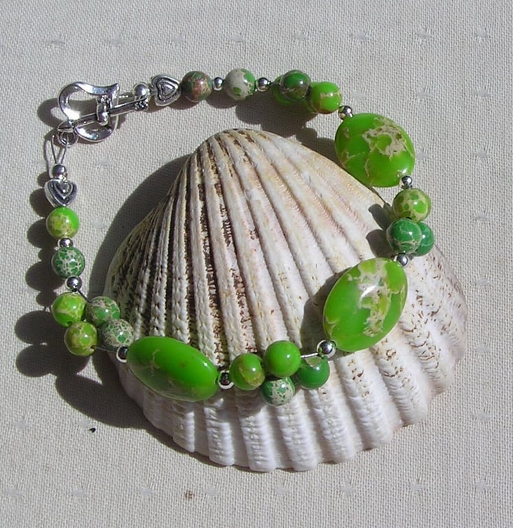 Green Sea Sediment Jasper Crystal Gemstone Beaded Chakra Bracelet "Gala"