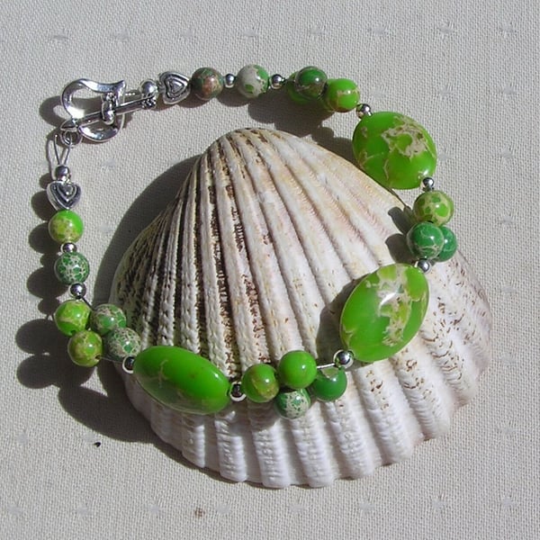 Green Sea Sediment Jasper Crystal Gemstone Beaded Chakra Bracelet "Gala"