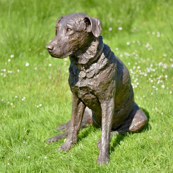 Sitting Labrador 2 Dog Statue Large Bronze Resin Garden Sculpture