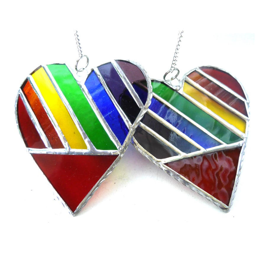 Love Heart  Rainbow Stained Glass Suncatcher Diagonal 021 022