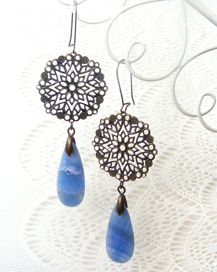 Sale! 20% off! Long Earrings with Blue Agate