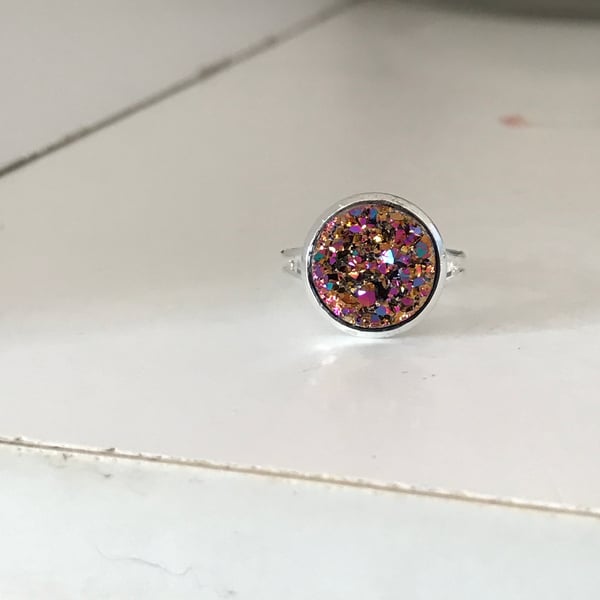 Gold Flecked Pink Galaxy Ring