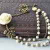 Cream Lucite Flower, Sunflower, Creamstone & Pearl Glass Necklace