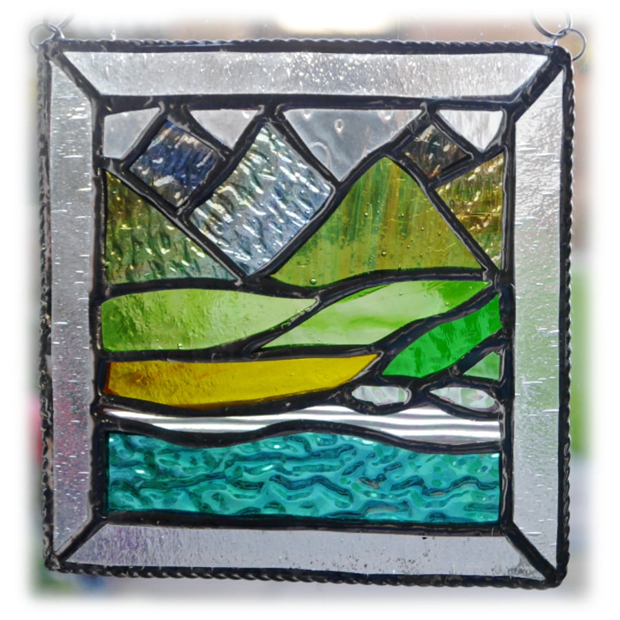 Picos Mountains Picture Suncatcher Stained Glass Handmade Sea view