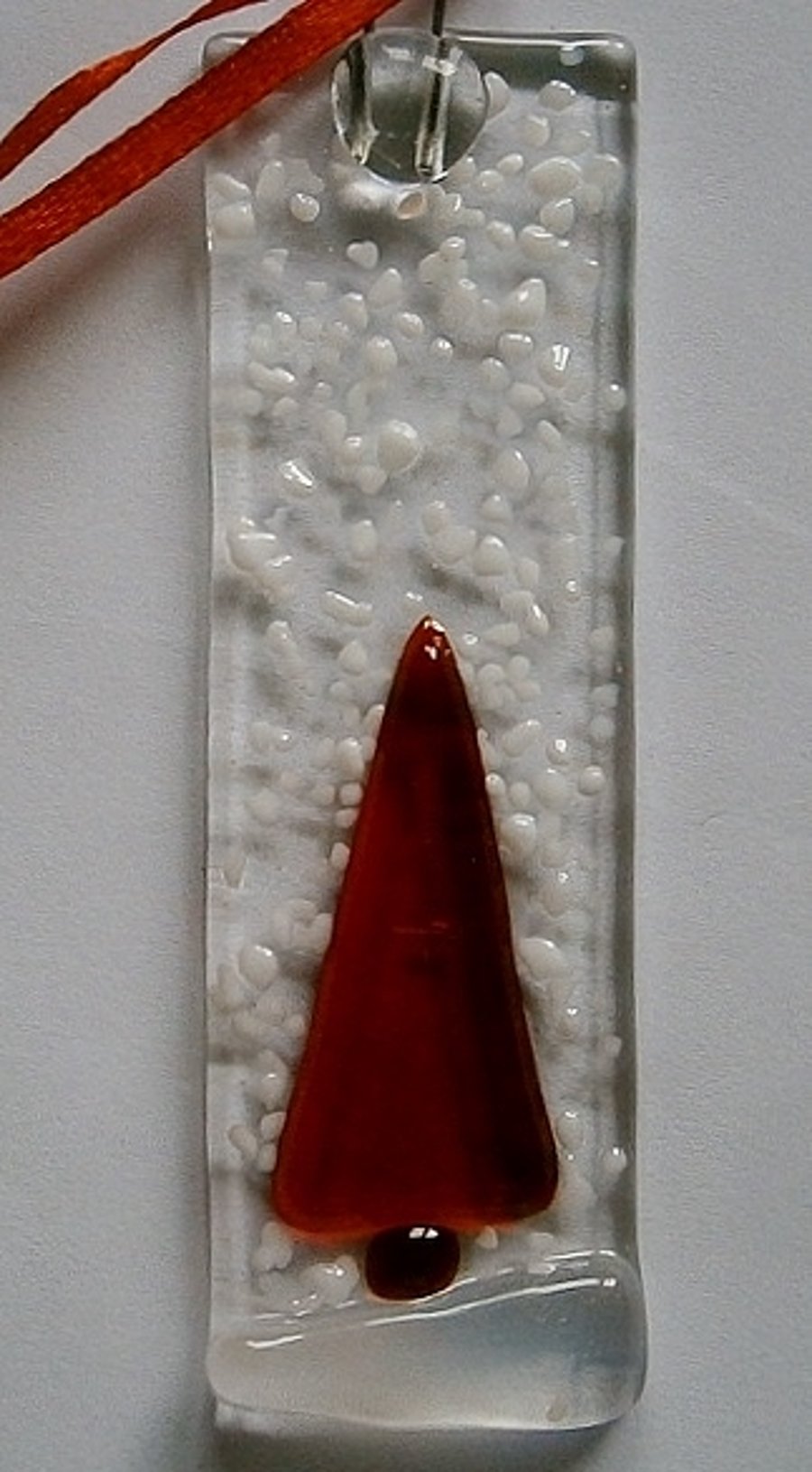 Fused glass snowy Christmas tree decorations