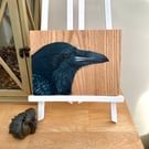 Raven acrylic painting on oak 