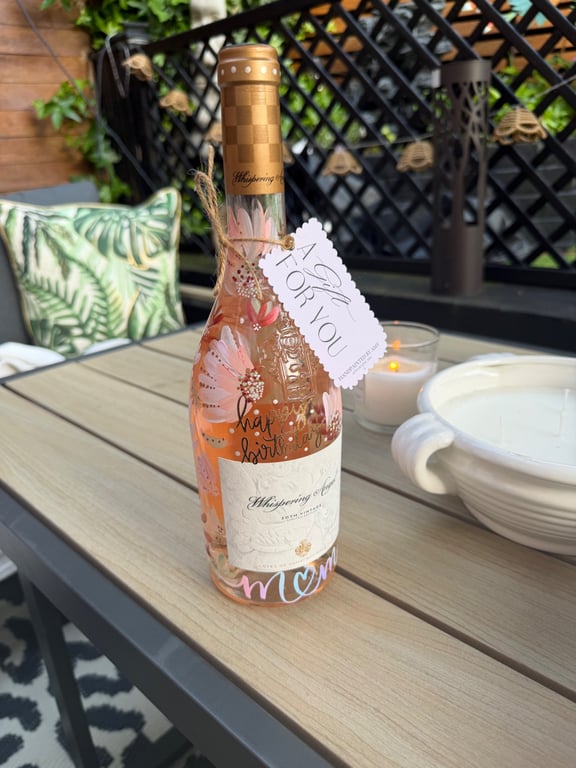 Hand Painted Prosecco Wine Bottle - Personalised Champagne Bottle - Custom Gift 