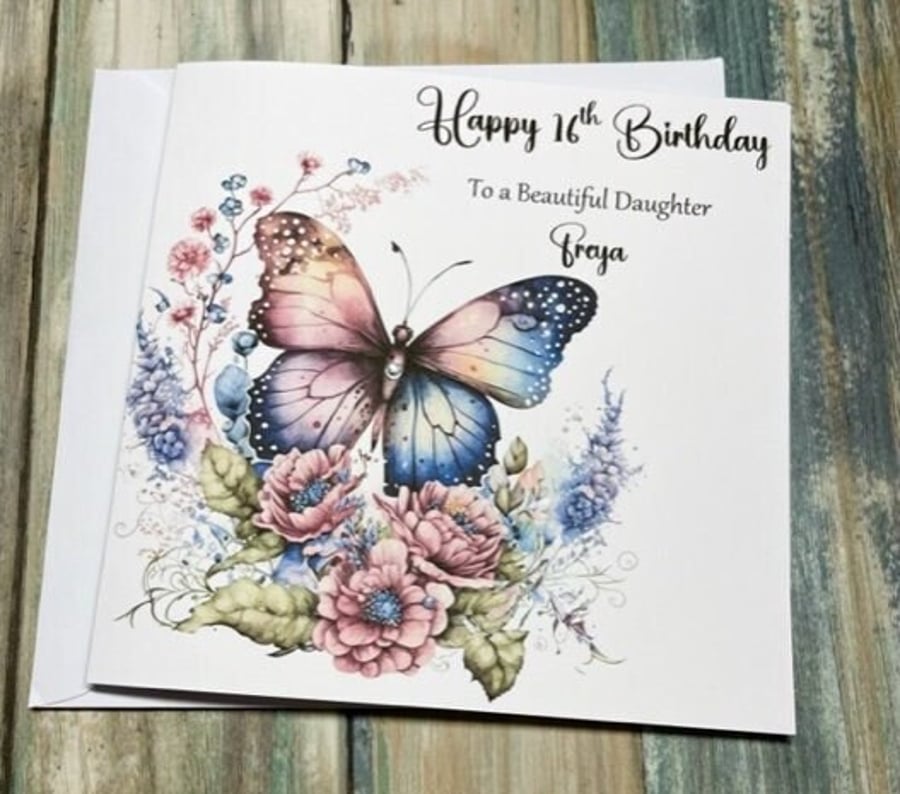 Beautiful Butterfly Birthday Card Handmade and Personalised Card for Her