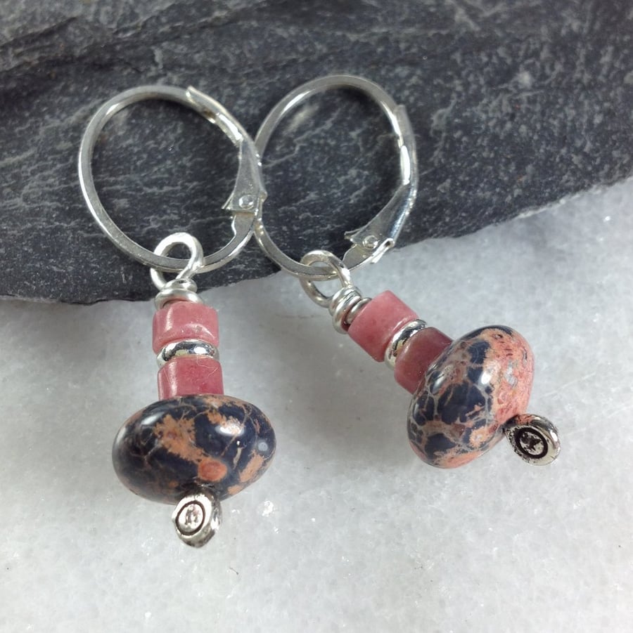 Silver Jasper and rhodochrosite earrings
