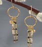 Dainty Hoop Dangle Earrings With Pyrite & Smokey Quartz  - Image 6
