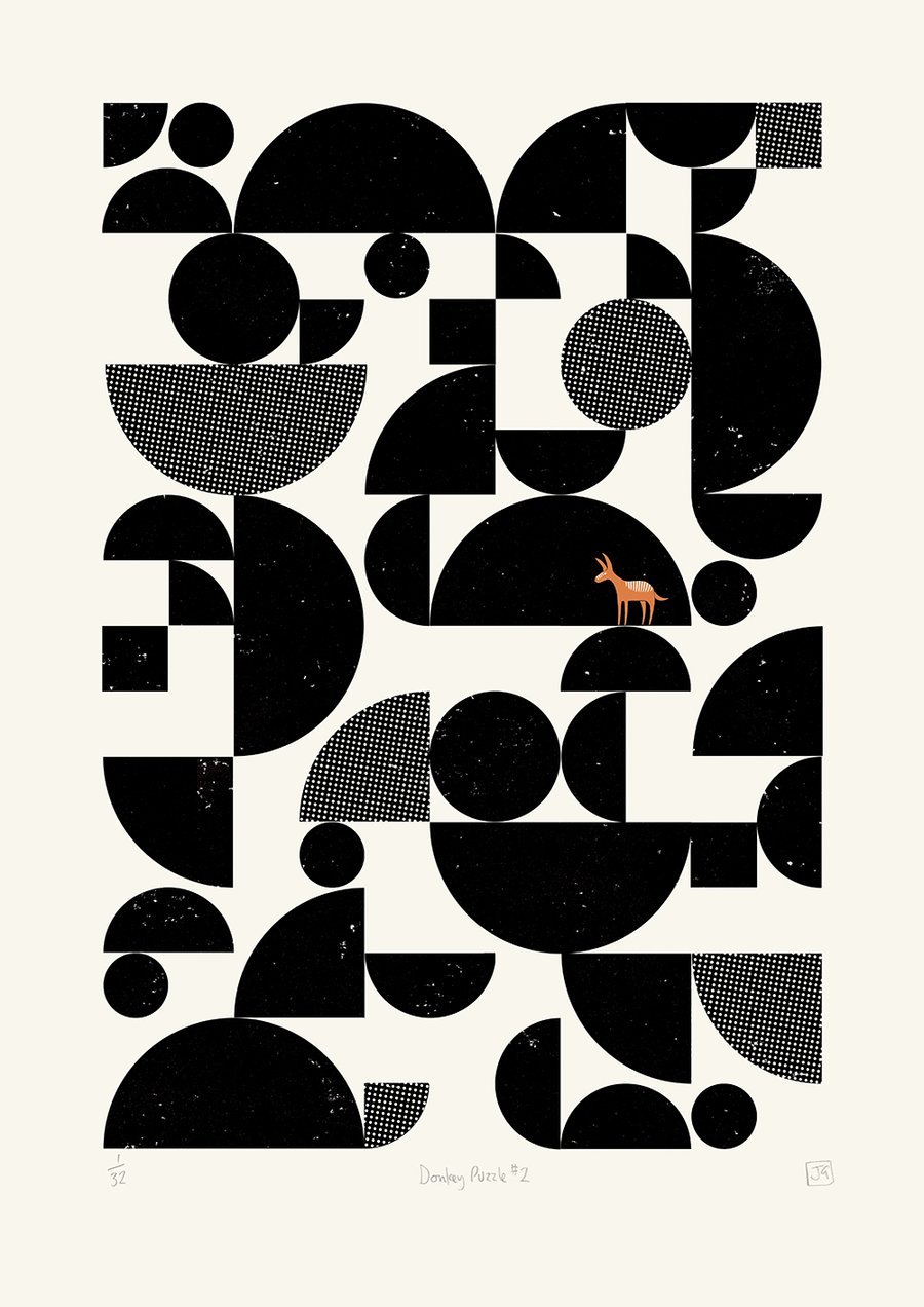 Donkey Puzzle No.2 A2 two-colour screen-print