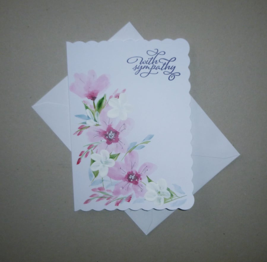 hand painted floral sympathy greetings card ( ref FA 35 F1 )