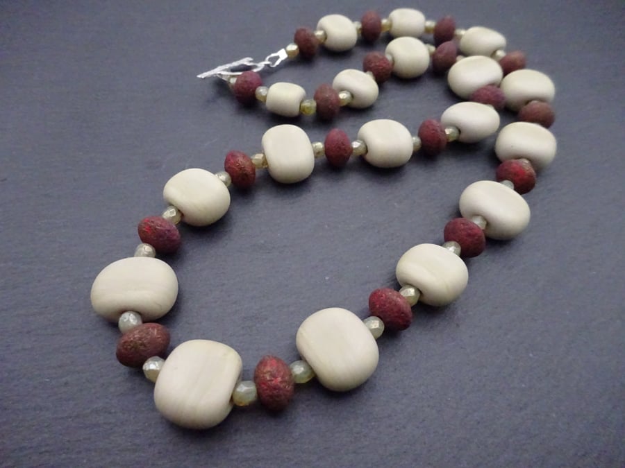 lampwork glass artisan necklace, stone and red